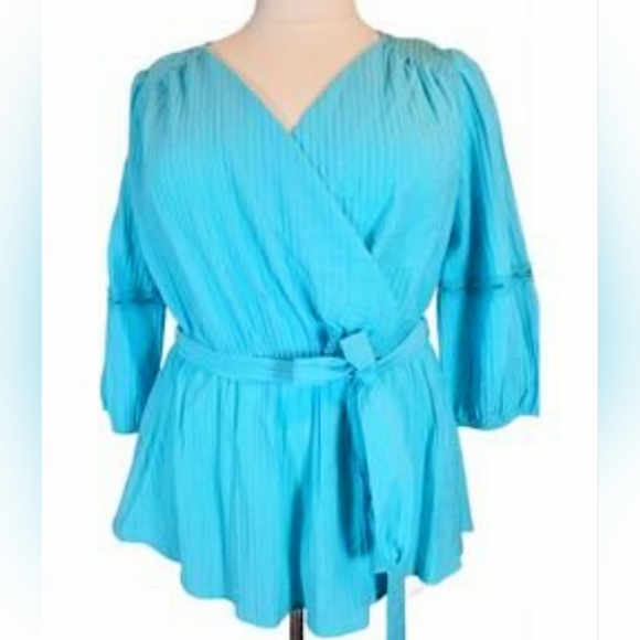 Lane Bryant Tops - Lane Bryant Turquoise Wrap Blouse